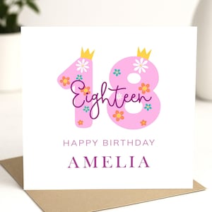 Carte personnalisée 18e anniversaire pour elle, carte spéciale 18e anniversaire, cadeau d'anniversaire pour fille, cadeau d'anniversaire pour amie, carte de dix-huit ans