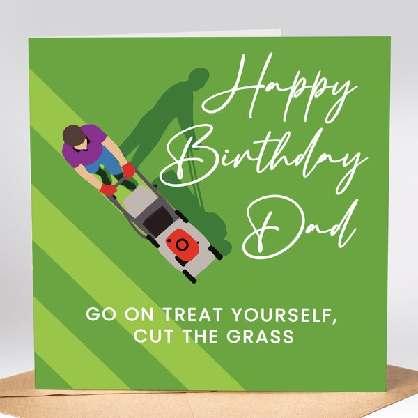 Dad Birthday Day Card, Funny Gardening  Dad Card | Lawnmower Card for Him, Best Dad, Grandad | For Him, Lawn Mower | Grass Birthday Card