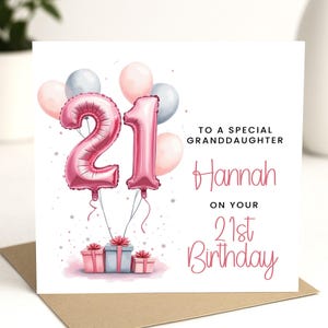 Carte personnalisée 21e anniversaire petite-fille, carte 21e anniversaire nièce, cadeau d'anniversaire pour petite-fille, carte 21e anniversaire pour elle