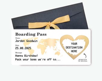 Personalised Scratch Reveal Boarding Pass | Scratch Reveal For Holiday Surprise | Surprise Holiday Ticket | Destination Reveal Surprise