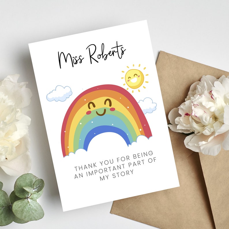 Teacher Thank You Card, End of Term Gift for Teacher, Rainbow Teacher ...