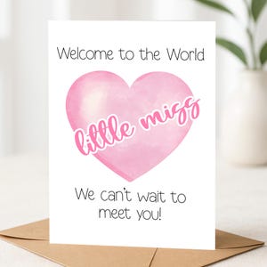 Nouvelle carte personnalisée de bienvenue dans le monde, jolie carte de bébé, jolie carte de voeux pour bébé, bébé fille