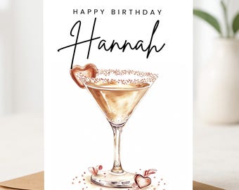 Personalised Birthday Card, Cocktail Birthday Birthday Card, Happy Birthday Card, Ladies Birthday Card, Bestie, Friend, Gin Birthday Card
