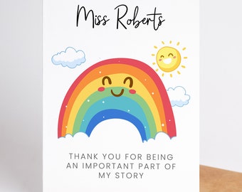 Teacher Thank You Card, End of Term Gift For Teacher, Rainbow Teacher Thank You Card, Wonderful Teacher Card, End Of School Card Personlised