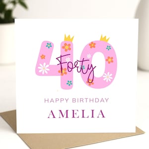 Carte personnalisée 40e anniversaire pour elle, carte spéciale 40e anniversaire, cadeau d'anniversaire pour fille, cadeau d'anniversaire pour ami, carte quarante