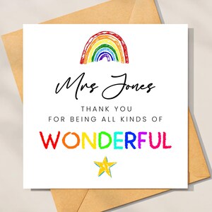 Merci d'être un professeur merveilleux, carte de professeur personnalisée arc-en-ciel, cadeau de fin d'année pour les enseignants, cartes d'assistance technique, cartes de fin d'année.