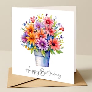 Carte d'anniversaire, carte d'anniversaire florale, carte d'anniversaire de femme, carte d'anniversaire de fleur, carte d'anniversaire avec des fleurs lumineuses