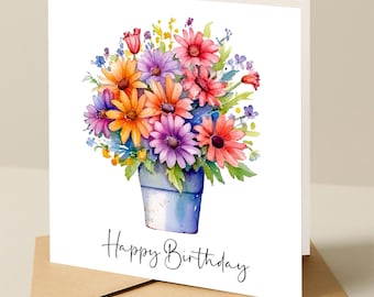 Birthday card, Floral birthday card, ladies birthday card, Flower birthday card, birthday card with bright flowers