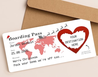 Personalised Christmas Scratch Reveal Boarding Pass | Scratch Reveal For Holiday Surprise | Surprise Holiday Ticket | Destination Reveal