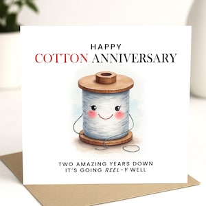 Carte d'anniversaire de mariage joyeux coton - deux ans - 2e anniversaire de mariage - carte personnalisée - 2e anniversaire de mariage pour mari/femme
