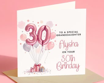 Personalised 30th Birthday Card For Granddaughter, Personalised Birthday Card For Her, 30th Birthday Card, 30th Birthday Gift