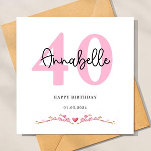 Carte personnalisée 40e anniversaire pour fille, carte d'anniversaire personnalisée pour elle, carte 40e anniversaire, cadeau 40e anniversaire pour soeur, ami