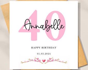 Personalised 40th Birthday Card For Daughter, Personalised Birthday Card For Her, 40th Birthday Card, 40th Birthday Gift For Sister, Friend