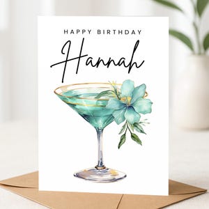 Carte d'anniversaire personnalisée, carte d'anniversaire cocktail, carte de joyeux anniversaire, carte d'anniversaire de dames, bestie, ami, carte d'anniversaire de gin
