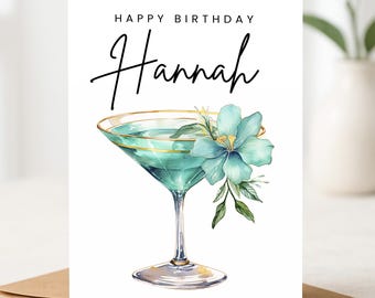 Personalised Birthday Card, Cocktail Birthday Birthday Card, Happy Birthday Card, Ladies Birthday Card, Bestie, Friend, Gin Birthday Card