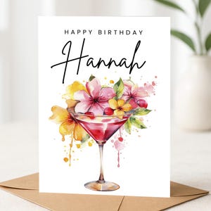 Carte d'anniversaire personnalisée, carte d'anniversaire cocktail, carte de joyeux anniversaire, carte d'anniversaire de dames, bestie, ami, carte d'anniversaire de gin