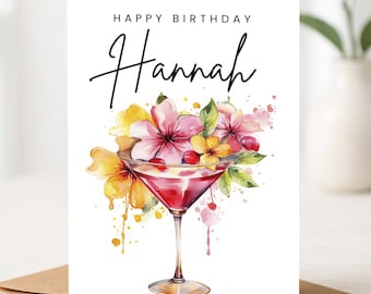 Personalised Birthday Card, Cocktail Birthday Birthday Card, Happy Birthday Card, Ladies Birthday Card, Bestie, Friend, Gin Birthday Card