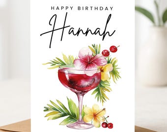 Personalised Birthday Card, Cocktail Birthday Birthday Card, Happy Birthday Card, Ladies Birthday Card, Bestie, Friend, Gin Birthday Card