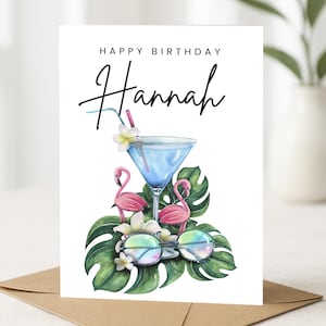 Carte d'anniversaire personnalisée, carte d'anniversaire cocktail, carte de joyeux anniversaire, carte d'anniversaire de dames, bestie, ami, carte d'anniversaire de gin