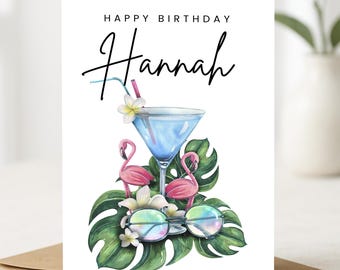 Personalised Birthday Card, Cocktail Birthday Birthday Card, Happy Birthday Card, Ladies Birthday Card, Bestie, Friend, Gin Birthday Card