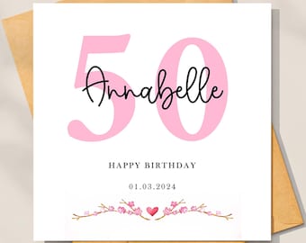 Personalised 50th Birthday Card For Daughter, Personalised Birthday Card For Her, 50th Birthday Card, 50th Birthday Gift For Sister, Friend