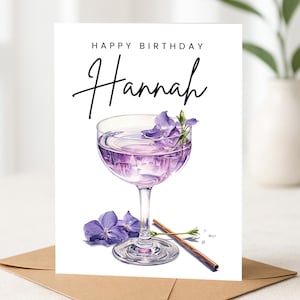 Carte d'anniversaire personnalisée, carte d'anniversaire cocktail, carte de joyeux anniversaire, carte d'anniversaire de dames, bestie, ami, carte d'anniversaire de gin
