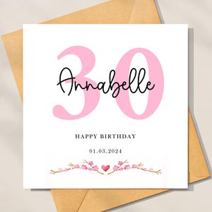 Carte personnalisée 30e anniversaire pour fille, carte d'anniversaire personnalisée pour elle, carte 30e anniversaire, cadeau 30e anniversaire pour soeur, ami
