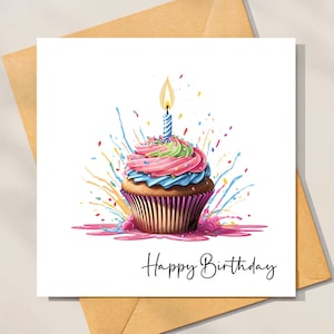 Carte d'anniversaire, carte d'anniversaire femme, carte d'anniversaire femme, gâteau d'anniversaire, carte d'anniversaire cupcake