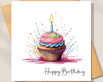 Birthday card, female birthday card, ladies birthday card, birthday cake, cupcake birthday card