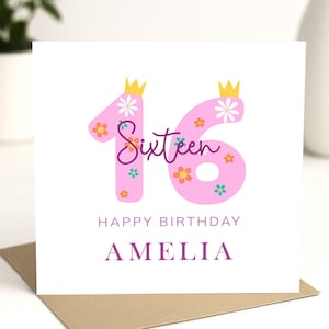 Carte de 16e anniversaire personnalisée pour elle, carte spéciale de 16e anniversaire, cadeau d'anniversaire pour fille, cadeau d'anniversaire pour ami, carte de seize ans