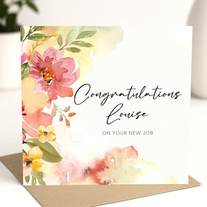 Carte Nouvel emploi - Félicitations pour votre nouvel emploi - Carte florale porte-bonheur, collègue Carte de félicitations pour votre nouvel emploi Carte des moments passionnants