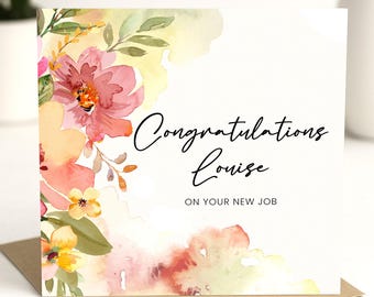 New Job Card - Congratulations on your new job - Floral Good Luck Card, co-worker Card congratulations on your new job Exciting Times Card