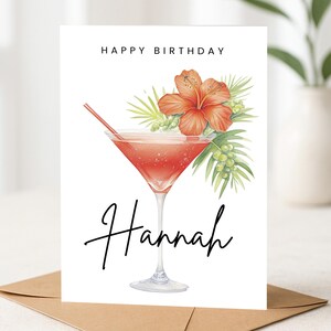Carte d'anniversaire personnalisée, carte d'anniversaire cocktail, carte de joyeux anniversaire, carte d'anniversaire de dames, bestie, ami, carte d'anniversaire de gin