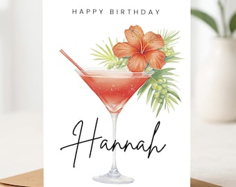 Personalised Birthday Card, Cocktail Birthday Birthday Card, Happy Birthday Card, Ladies Birthday Card, Bestie, Friend, Gin Birthday Card