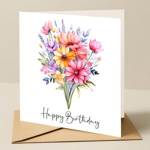 Carte d'anniversaire, carte d'anniversaire florale, carte d'anniversaire de femme, carte d'anniversaire de fleur, carte d'anniversaire avec des fleurs lumineuses