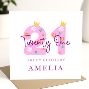 Carte personnalisée 21e anniversaire pour elle, carte spéciale 21e anniversaire, cadeau d'anniversaire pour fille, cadeau d'anniversaire pour ami, carte de 21 ans