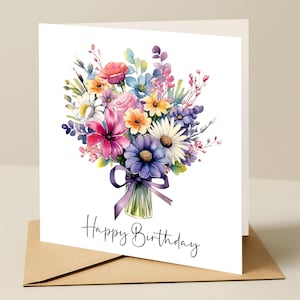 Carte d'anniversaire, carte d'anniversaire florale, carte d'anniversaire de femme, carte d'anniversaire de fleur, carte d'anniversaire avec des fleurs lumineuses