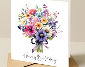 Birthday card, Floral birthday card, ladies birthday card, Flower birthday card, birthday card with bright flowers