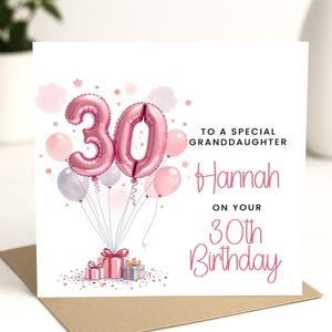 Carte personnalisée 30e anniversaire pour petite-fille, carte d'anniversaire personnalisée pour elle, carte 30e anniversaire, cadeau 30e anniversaire pour soeur