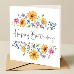 Carte d'anniversaire, carte d'anniversaire florale, carte d'anniversaire de femme, carte d'anniversaire de fleur, carte d'anniversaire avec des fleurs lumineuses