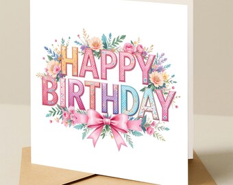 Birthday card, Floral birthday card, ladies birthday card, Flower birthday card, birthday card with bright flowers