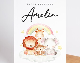 Happy Birthday To A Very Special Little Boy / Little Girl, Personalised Birthday Card , Cute Animal Birthday Card, Cute Safari Animal Cards