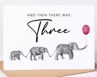 PREGNANCY ANNOUNCEMENT CARD, Baby announcement card, And then there was three pregnancy announcement card Baby Announcement card  Elephants