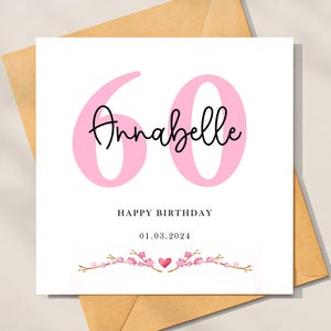 Carte personnalisée 60e anniversaire pour fille, carte d'anniversaire personnalisée pour elle, carte 60e anniversaire, cadeau 60e anniversaire pour soeur, ami