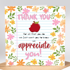 Carte de remerciement pour professeur Merci d'être un professeur merveilleux, carte de remerciement personnalisée pour professeur - Merci pour professeur