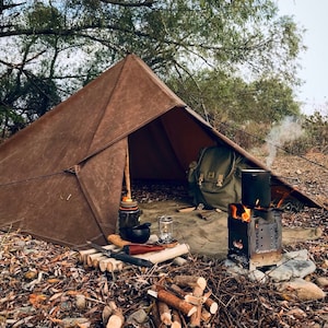 Bâche artisanale en peau d’huile Bushcraft - Toile de coton cirée faite à la main Nessmuk Tarp pour les campings | Essentiels du terrain de camping, trousse de camping