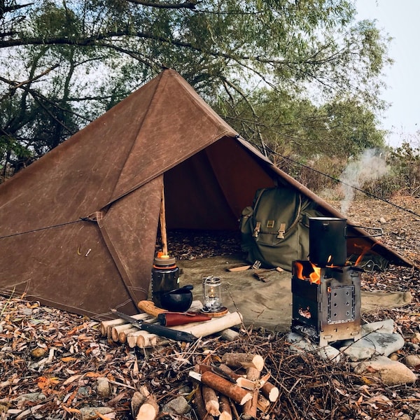 Artisanal Bushcraft Oilskin Tarp- Handmade Waxed Cotton Canvas Nessmuk Tarp For Campsites | Campground Essentials, Camping Kit