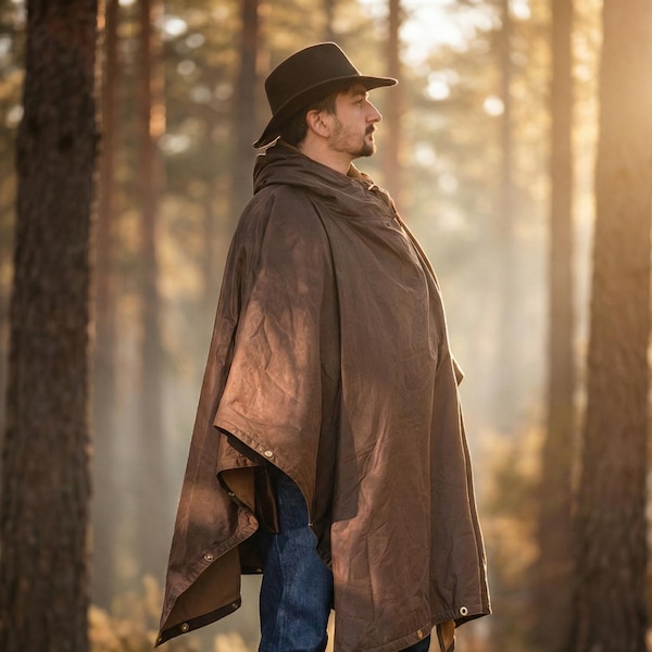 All-In-One Oilskin & Wool Poncho