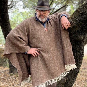 Premium 100% Merino Wool Poncho Loomed artisanally in Spain, a handmade garment for winter, bushcraft, camping or a special gift for all image 1