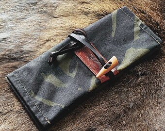 oilskin tobacco pouch Oilskin Waxed Canvas Roll up Pouch for a Bushcraft Fire Kit, Pipe & Tobacco  or Compass